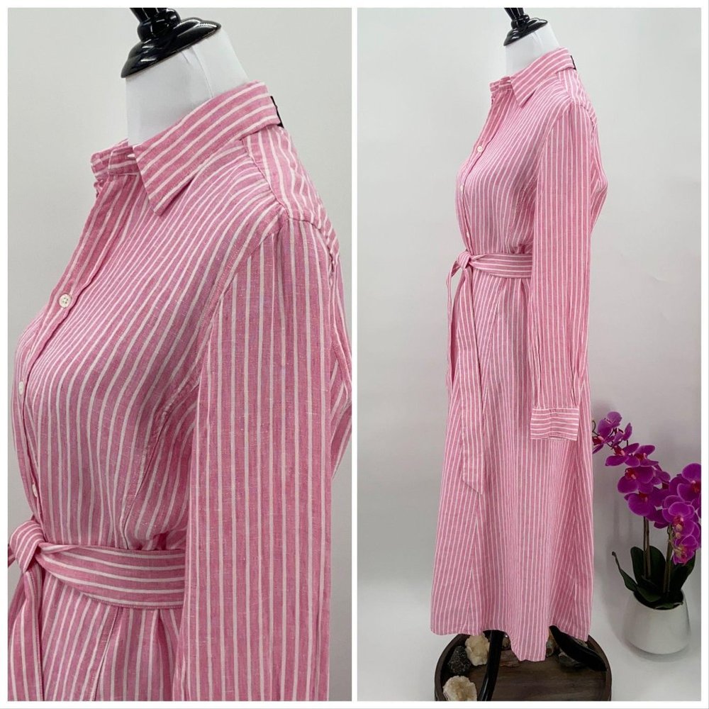 Maxi ShirtDress NWT Linen PinkWhite Ralph Lauren - Picture 6 of 14